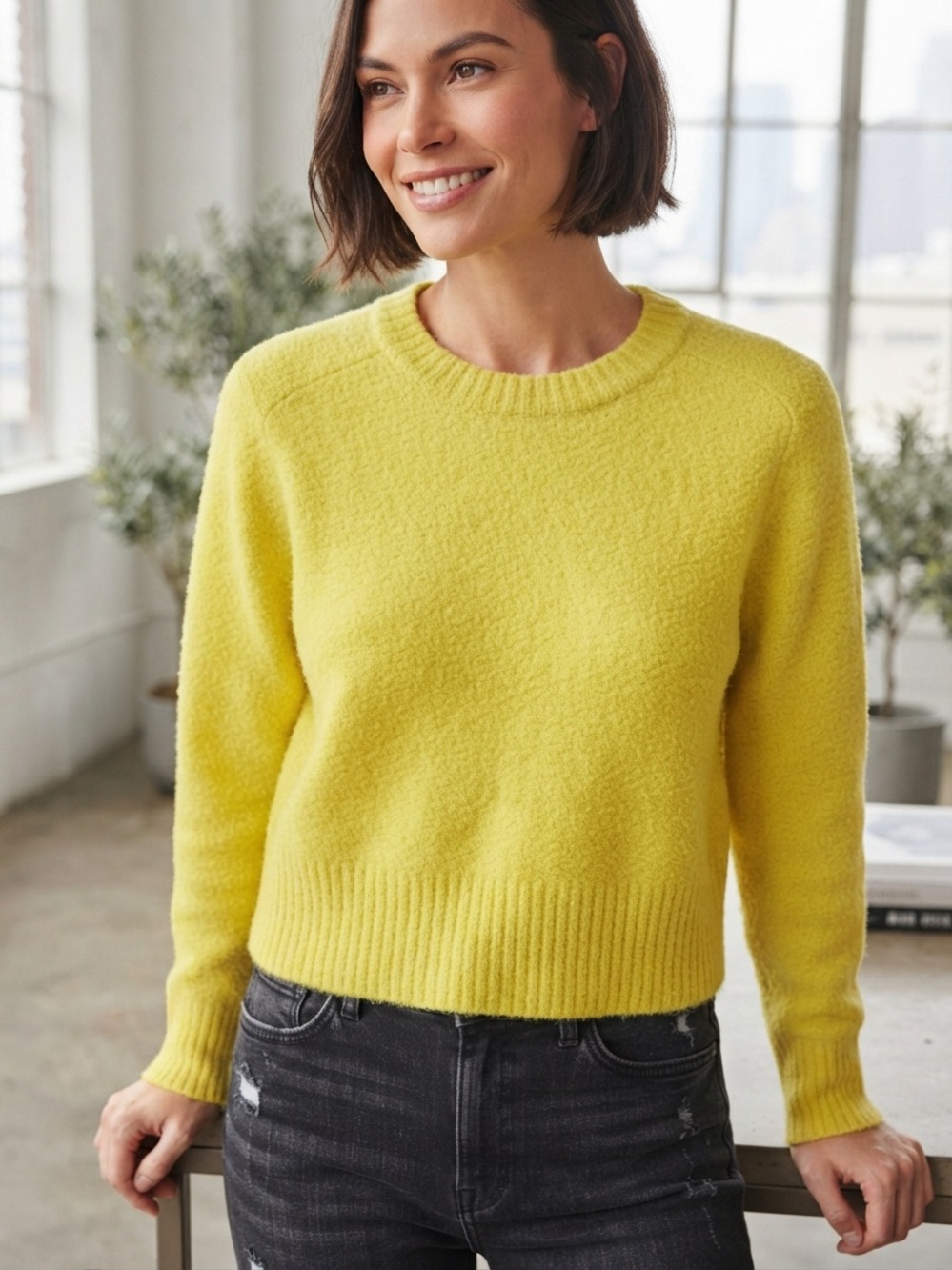 Bright Yellow Crewneck Sweater for Women